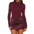 thumbnail image 1 of Women's Patchwork Bodycon Sleeve Ruched Bodycon Work Mini Dress Wine Red L, 1 of 10