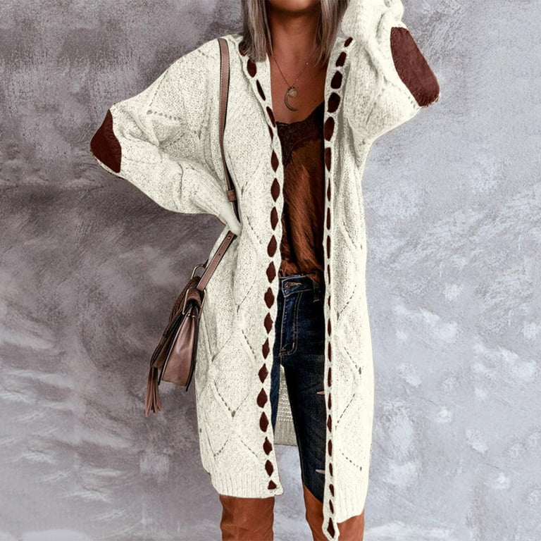 Women s Long Sleeve Patchwork Knit Cardigan with Pocket
