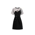 thumbnail image 1 of Women's Patchwork Dress Vintage Korean Fashion Harajuku Tunic Short Sleeve Elegant One Piece Mini Dress Y2k A-line Dresses -Grey-4XL, 1 of 3