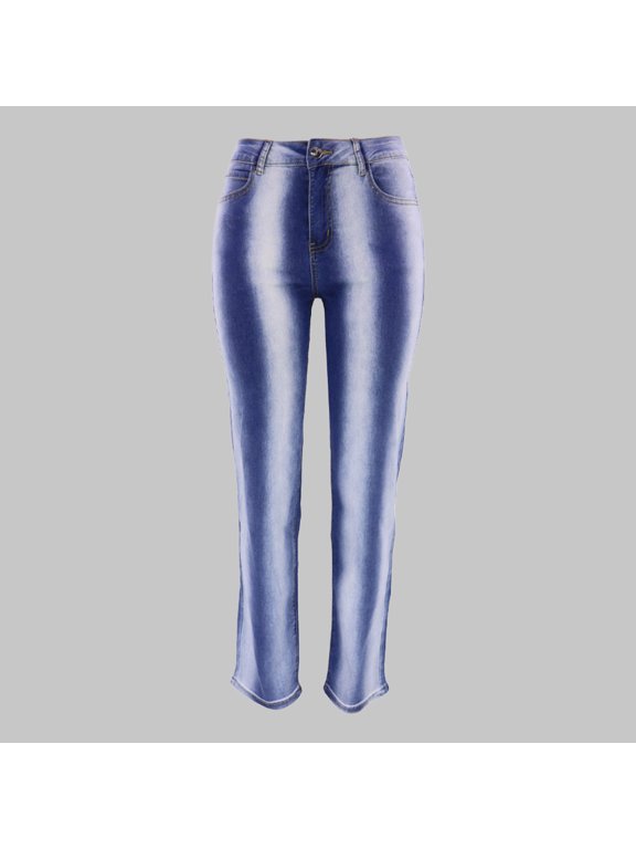Women's Patchwork Jeans Bell Bottom Hem Denim Pants Slim Bootcut Jean