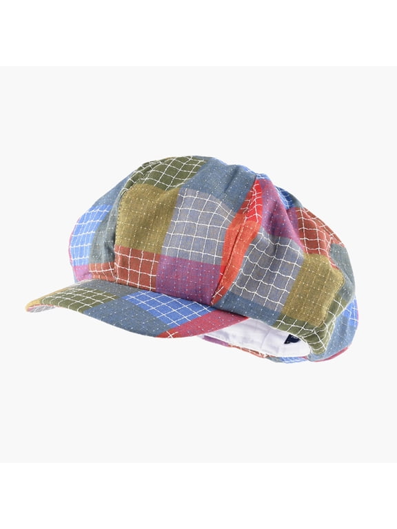 Womens Patchwork Newsboy Cap, Plaid Checkered Baker Boy Hat with Short Brim