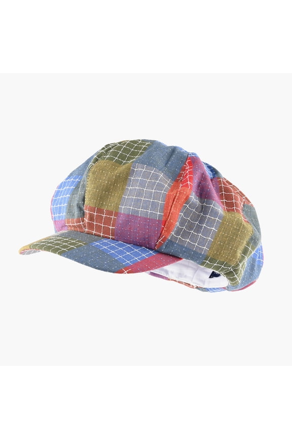 Womens Patchwork Newsboy Cap, Plaid Checkered Baker Boy Hat with Short Brim
