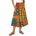 thumbnail image 1 of Women’s Patchwork Print Midi Skirt with Elastic Waistband and Pockets Casual A-Line Boho Style Lightweight Flowing Fabric Skirt Orange XL, 1 of 5
