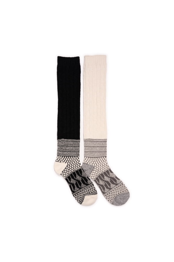 Women's Patchwork Texture Over-The-Knee Socks 2 Pack