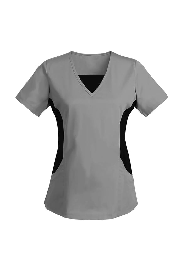 Women's Patchwork V-Neck T-Shirt - Short Sleeve Printed Loose Blouse, Casual Summer Top