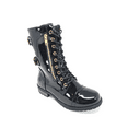 thumbnail image 1 of Women's Patent Color Buckle Strap Style Combat Boots Black Pat, 6, 1 of 3