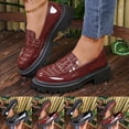 thumbnail image 1 of Women's Patent Leather Chunky Heel Loafers, Retro Round Toe Platform Shoes, Crocodile Pattern Slip On Dress Shoes, Comfortable Mid Heel Casual Walking Shoes for Daily Wear, 1 of 10