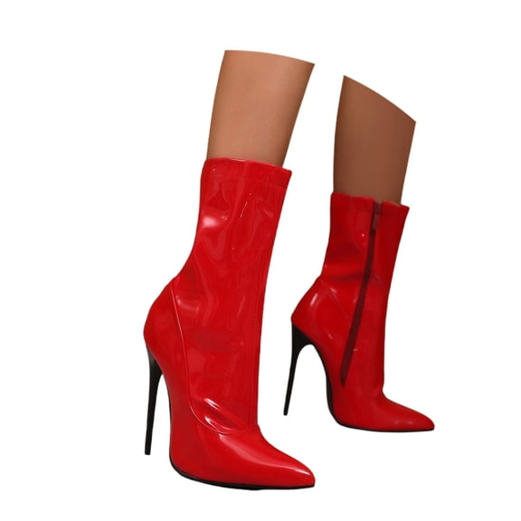 Women's Patent Leather Knee-Middle Biker Boots - Stiletto Ultra High Heel Boots for Party, Carnival & Holiday Events | Stylish Dress Footwear