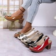 thumbnail image 1 of Women's Patent Leather Metal Buckle Peep Toe Wedge Sandals Wide Width Thick Heel Platform Summer Casual Shoes Non Slip Comfort Outdoor Beach Dress Sandals, 1 of 9