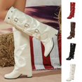 thumbnail image 1 of Women's Patent Leather Over The Knee Boots, Multi Buckle Slouch High Heel Boots, Pointed Toe Foldable Shaft Fashion Boots, 1 of 9
