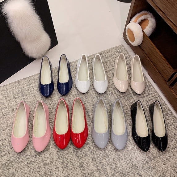 Women's Patent Leather Pointed Toe Flats, Plus Size Comfortable Slip On Dress Shoes, Spring Fall Casual Low Heel Work Shoes, Lightweight Walking Flats for Daily Wear