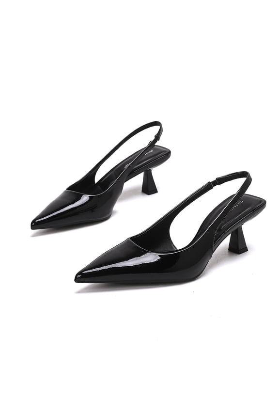 Women's Patent Leather Pointed Toe Slingback Kitten Heel Pumps