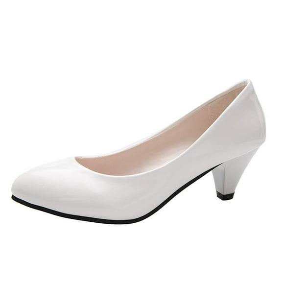 Women's Patent Leather Stiletto Heel Pumps Comfortable Point Toe Slip On Low Mid Heel Non Slip Business Office Dress Shoes White Women Sandal
