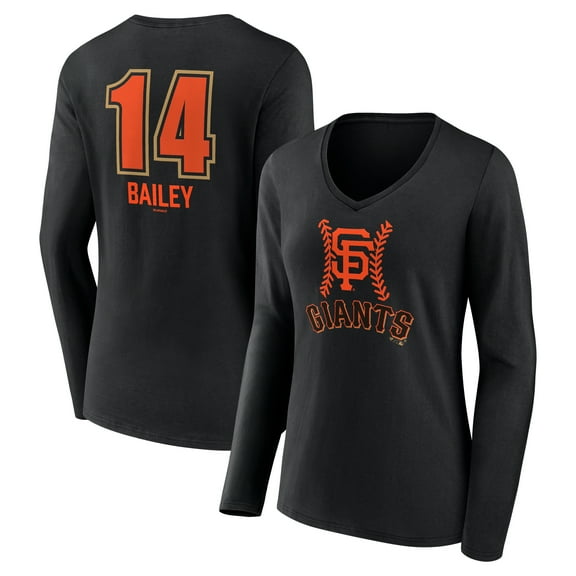 Women's Patrick Bailey Black San Francisco Giants Name & Number Fastball V-Neck Long Sleeve T-Shirt