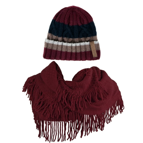 Women's Patriot Warm and Cozy Knitted Beanie and Soft Plush Chic Infinity Scarf Bundle