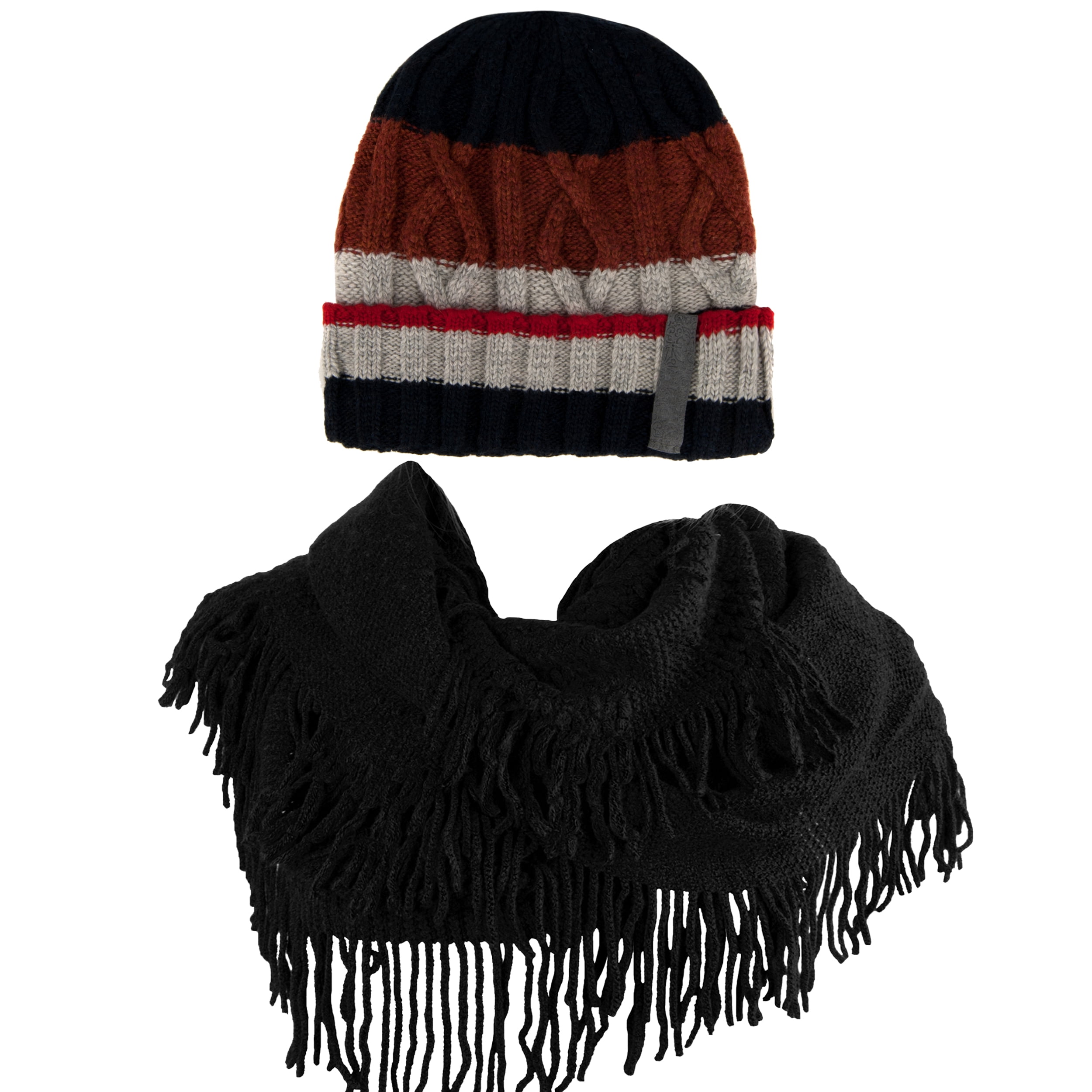 Women's Patriot Warm and Cozy Knitted Beanie and Soft Plush Chic Infinity Scarf Bundle