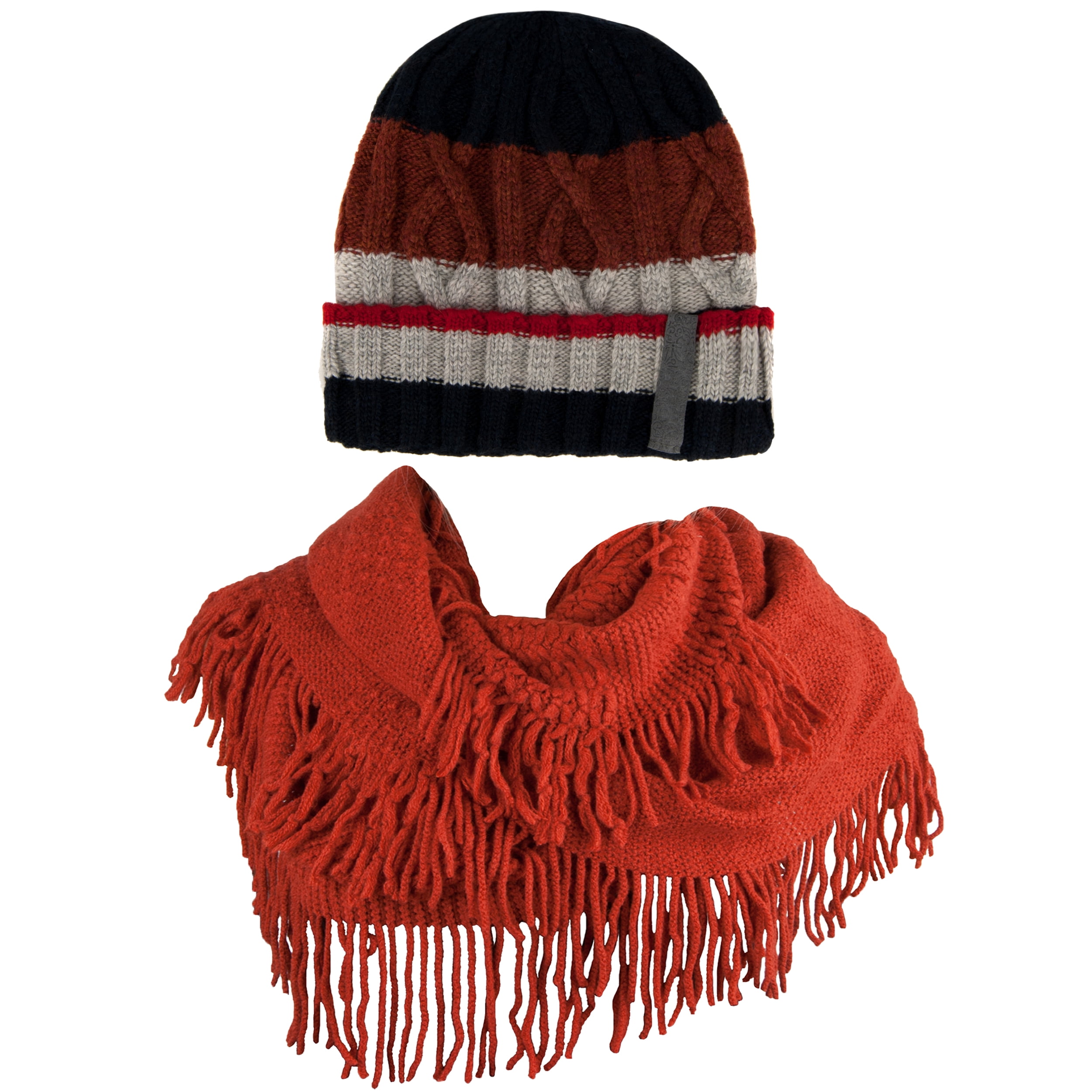 Women's Patriot Warm and Cozy Knitted Beanie and Soft Plush Chic Infinity Scarf Bundle