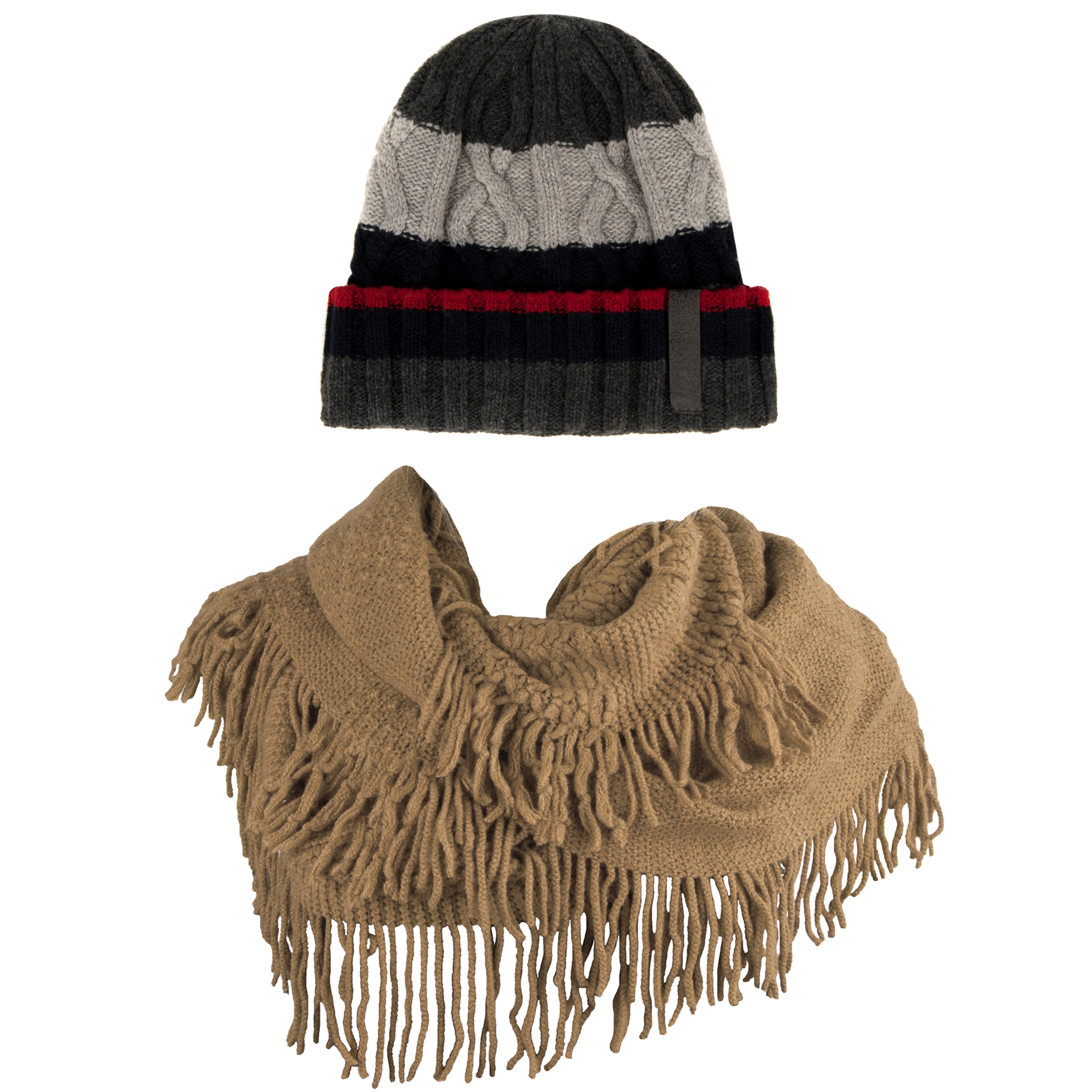 Women's Patriot Warm and Cozy Knitted Beanie and Soft Plush Chic Infinity Scarf Bundle