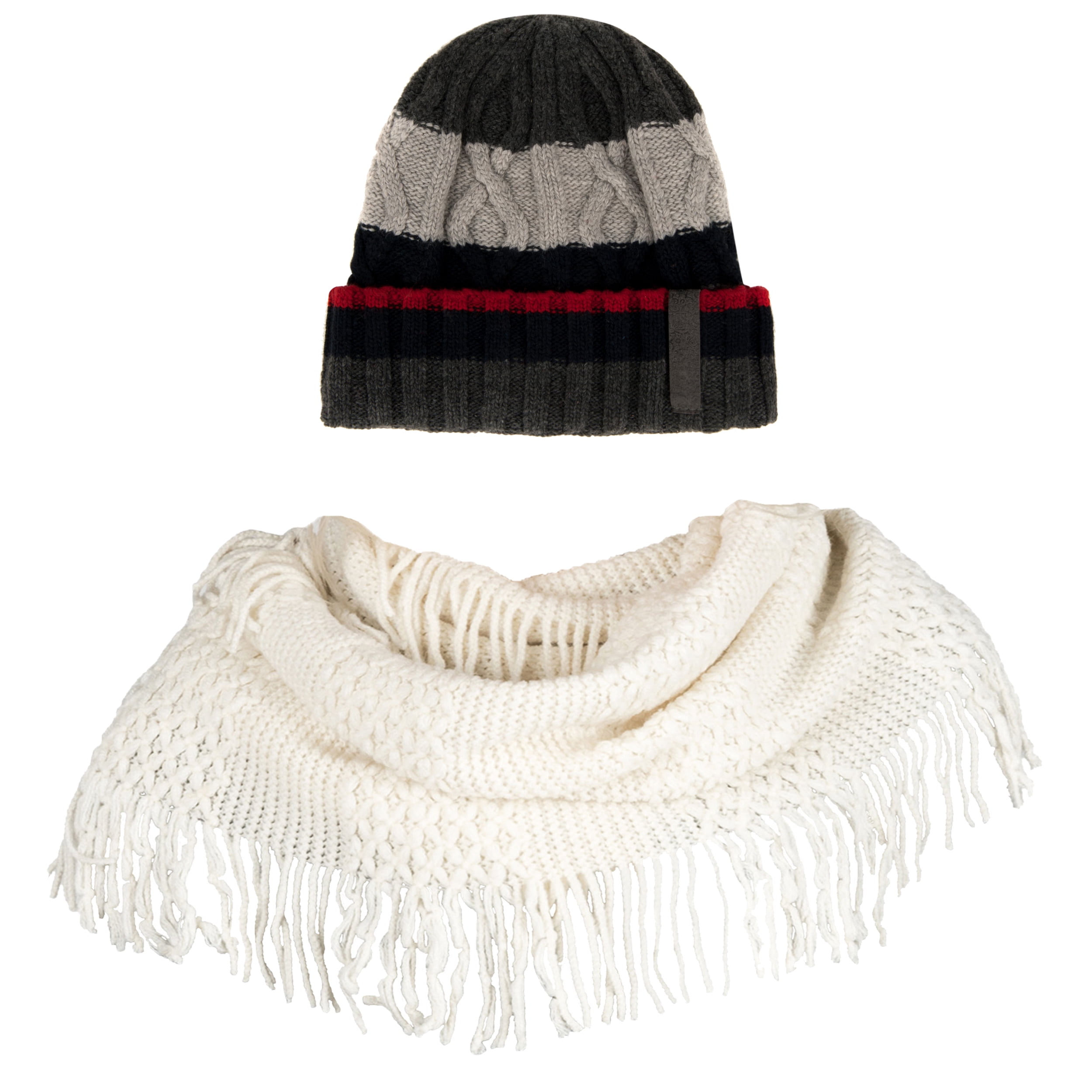 Women's Patriot Warm and Cozy Knitted Beanie and Soft Plush Chic Infinity Scarf Bundle
