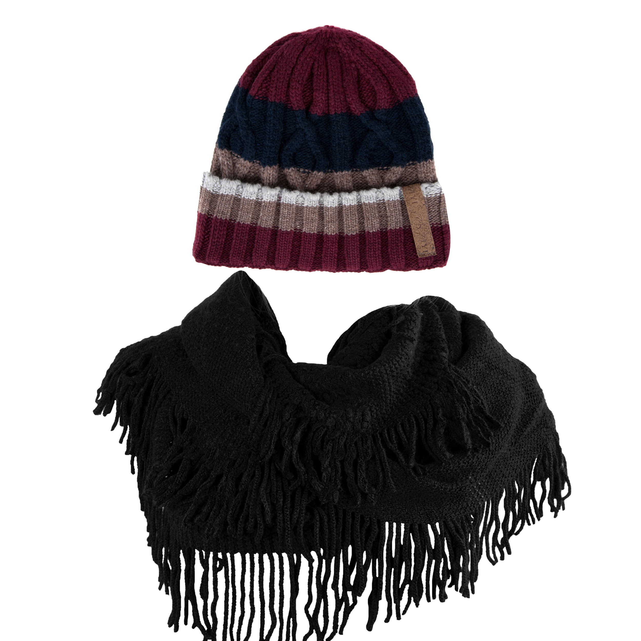 Women's Patriot Warm and Cozy Knitted Beanie and Soft Plush Chic Infinity Scarf Bundle