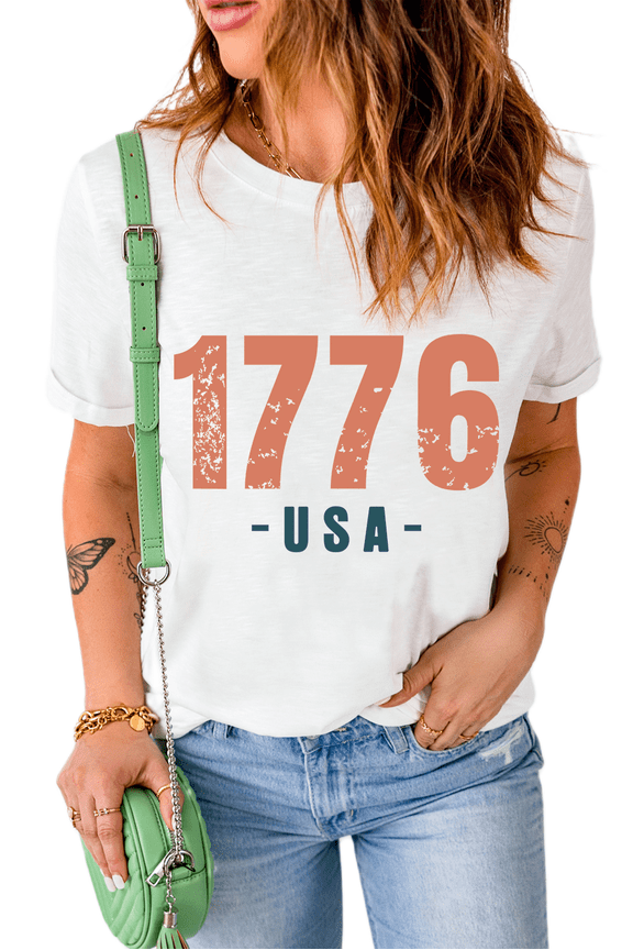 Women's Patriotic 1776 USA Vintage Graphic T-Shirt in White