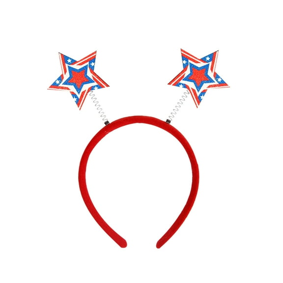 Women's Patriotic 4th July Glitter Headbands with Spinning Star Design - Red, White, Blue Independence Day Hair Accessories & Party Decorations A
