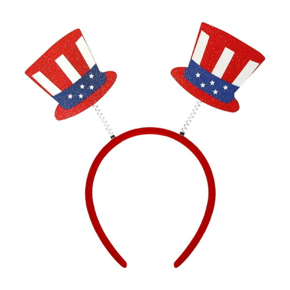 Women's Patriotic 4th July Glitter Headbands with Spinning Star Design - Red, White, Blue Independence Day Hair Accessories & Party Decorations D