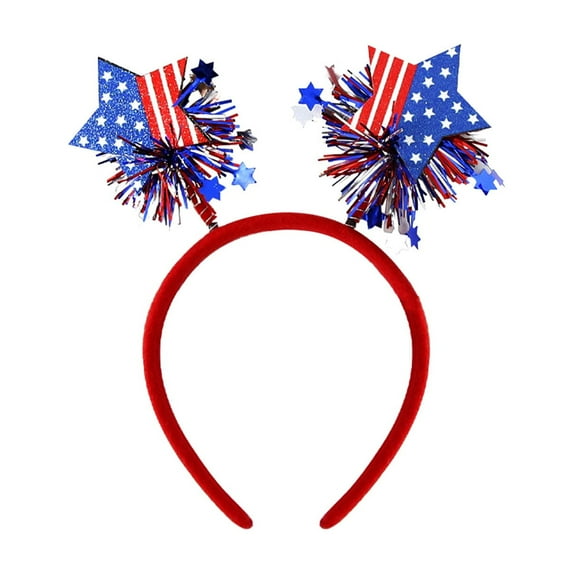Women's Patriotic 4th July Glitter Headbands with Spinning Star Design - Red, White, Blue Independence Day Hair Accessories & Party Decorations G