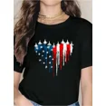 thumbnail image 1 of Women's Patriotic American Flag Heart Fighter Jet Graphic T-Shirt Casual Short Sleeve Tee, 1 of 6