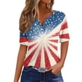thumbnail image 1 of Women's Patriotic American Flag Print 250th Anniversary USA Shirt V-Neck Button T-Shirts, 1 of 5