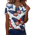 thumbnail image 1 of Women's Patriotic American Flag Print 250th Anniversary USA Shirt V-Neck Button T-Shirts, 1 of 4