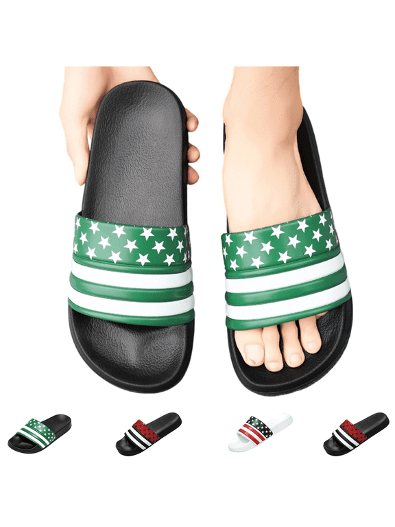 Women’s Patriotic Beach Slides USA Flag Print Casual EVA Sandals Non-Slip Soft Sole Flip Flops for Memorial Day 4th July,Army Green,40