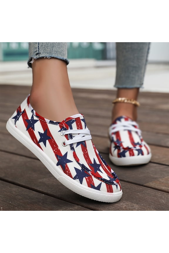 Women's Patriotic Canvas Sneakers, American Flag Star Stripes Casual Walking Shoes for 4th of July
