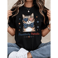 thumbnail image 1 of Women’s Patriotic Cat Graphic T-Shirt – USA Flag Heart Glasses Casual Tee, 1 of 9