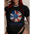thumbnail image 1 of Women’s Patriotic Floral Graphic T-Shirt, Red White Blue Flower Tee, Celebrate Freedom Casual Summer Top, 1 of 10