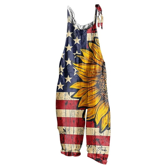 Women's Patriotic Jumpsuit - American Flag Print Adjustable Overalls