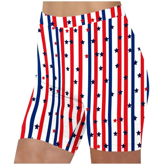 Women's Patriotic Running Shorts - Stars & Stripes High Waist Yoga Bottoms