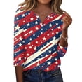 thumbnail image 1 of Women's Patriotic Star Print 250th Anniversary USA Shirt V-Neck Button 3/4 Sleeve T-Shirt, 1 of 5