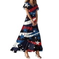 thumbnail image 1 of Women's Patriotic Star Print V-Neck Short Sleeve Maxi Dress, Flowing A-Line Summer Casual Dress for 4th of July & Beach Vacations,Black L, 1 of 5