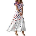 thumbnail image 1 of Women's Patriotic Star Print V-Neck Short Sleeve Maxi Dress, Flowing A-Line Summer Casual Dress for 4th of July & Beach Vacations,White 2XL, 1 of 5