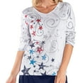 thumbnail image 1 of Women's Patriotic Stars 3/4 Sleeve Top 4th of July USA Stars Stripes, 1 of 4
