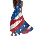 thumbnail image 1 of Women's Patriotic Stars and Stripes V-Neck Sleeveless Maxi Dress, Casual Summer Beach Party Long Dress for Independence Day Outfit 4th of July,Blue L, 1 of 7