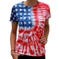 thumbnail image 1 of Women's Patriotic Tie Dye Painted Stars T-Shirt, 1 of 2