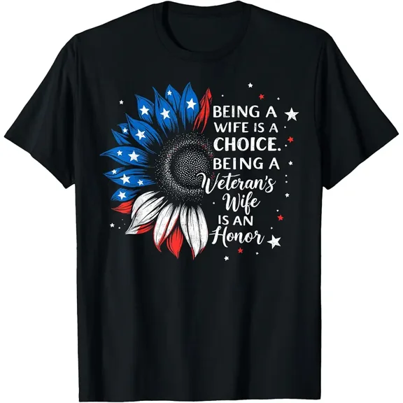 Women's Patriotic Veteran Wife Sunflower Graphic T-Shirt