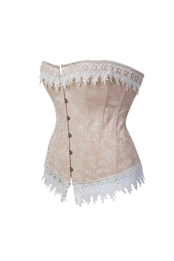 Women's Pattern Burlesque Rockabilly Party Bustiers Corset Top Beige 6XL