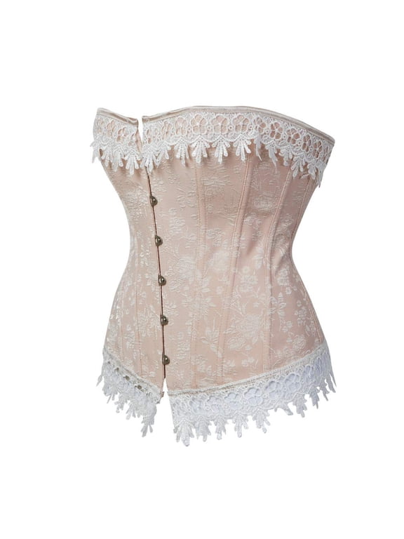 Women's Pattern Burlesque Rockabilly Party Bustiers Corset Top Beige XS