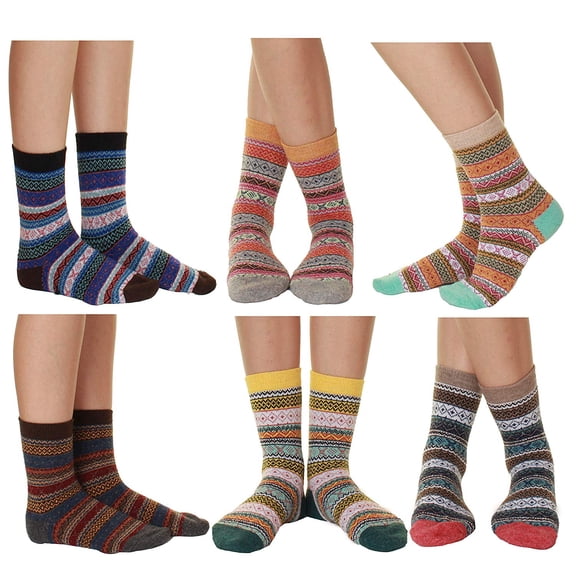 Women's Pattern Crew Wool Thick Warm Soft Comfortable Winter Socks 6 Pairs