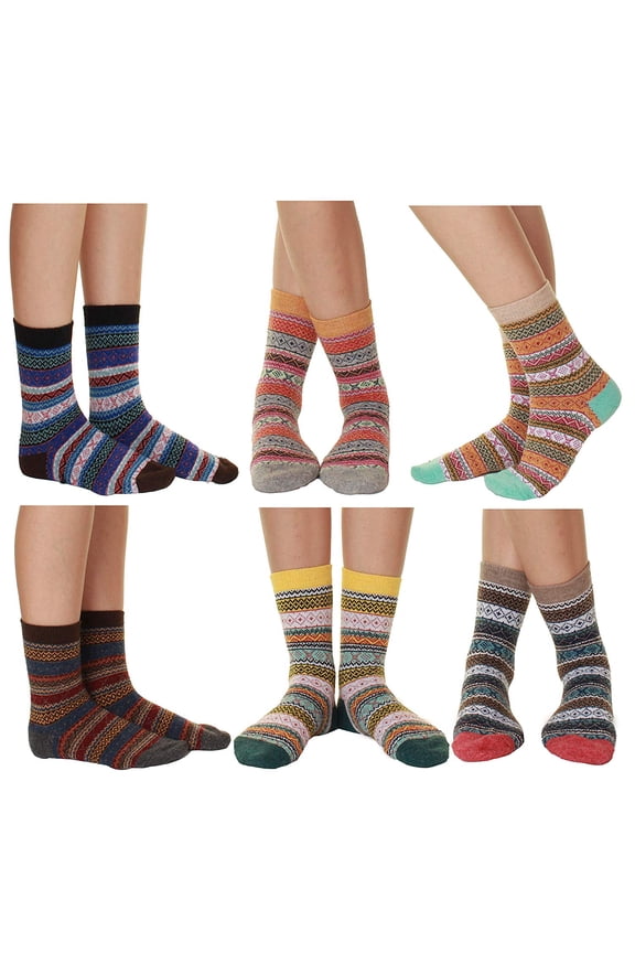 Women's Pattern Crew Wool Thick Warm Soft Comfortable Winter Socks 6 Pairs