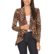 Womens Pattern Print Casual Office Long Sleeve Open Front Blazer jacket Animal Mocha2 L