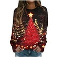 thumbnail image 1 of Women's Pattern Printing Sweatshirt Basic Casual Crew Neck Long Sleeve Loose Fit Shirts Tops, 1 of 4
